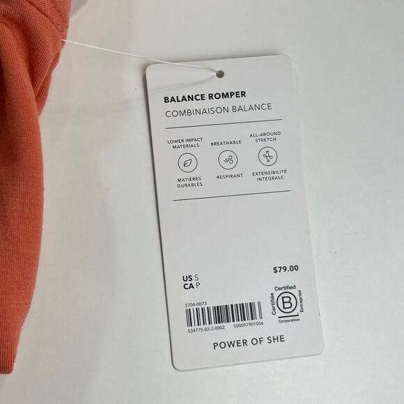 Athleta Balance Romper Women's Sz Small NWT Short Jumpsuit Soft Persimmon Orange - Picture 6 of 14